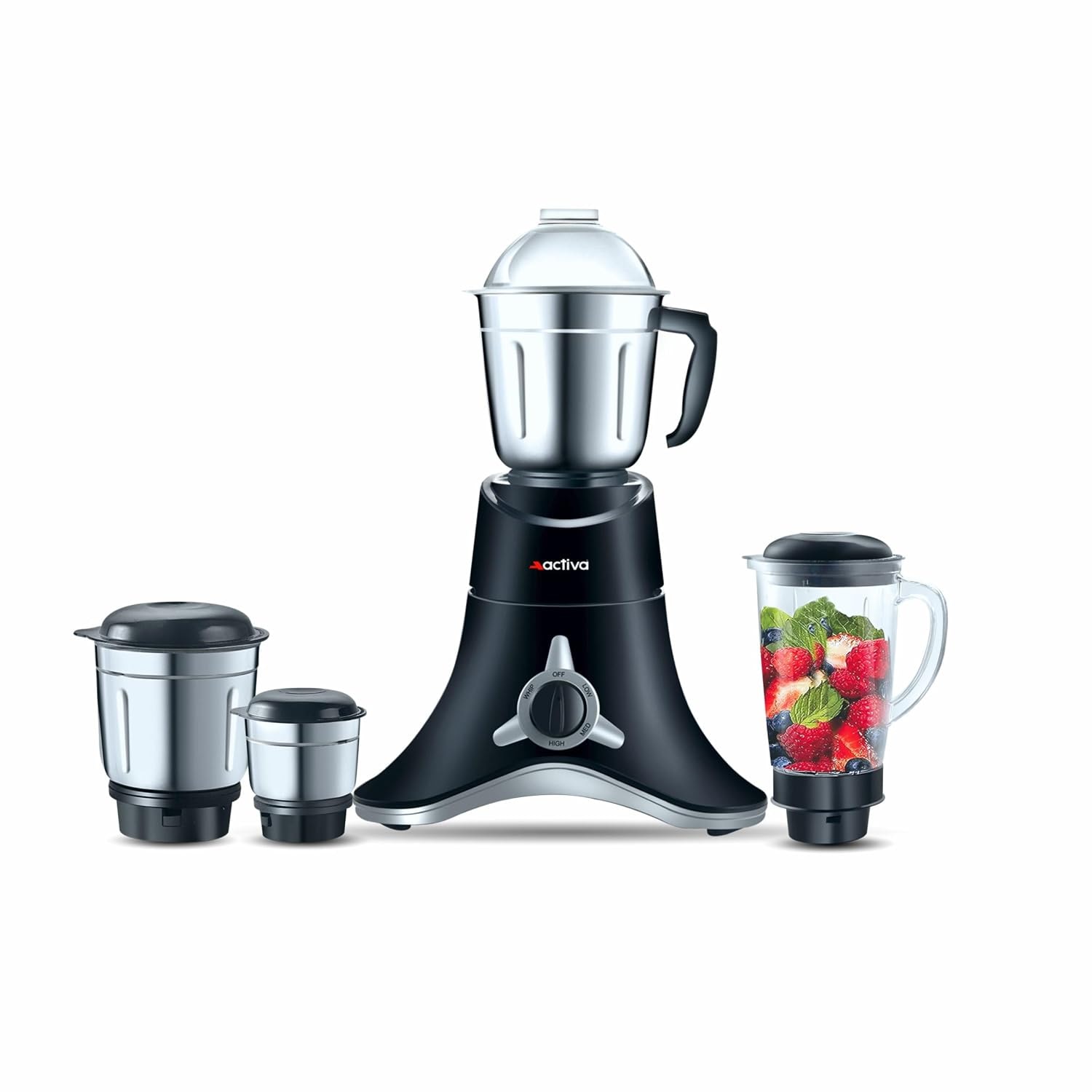 ACTIVA ABS Super Chef 900 Watts Powerful Motor Mixer Grinder 4 Jars For Chutney, Juice and Shakes, Fast Grinding for Wet & Dry Ingridients, Stainless Blade, 2 Years Warranty - Black