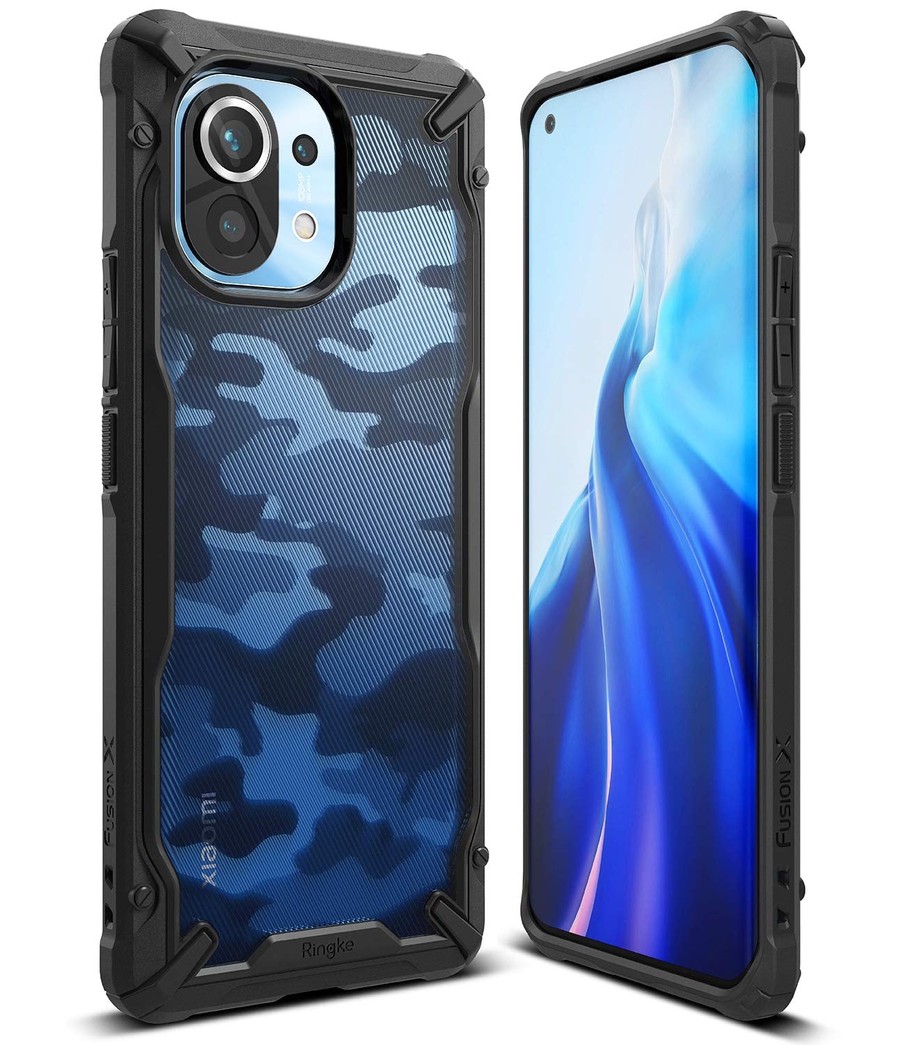 Ringke Fusion-X for Xiaomi Mi 11 Case Back Cover, [Military Drop Tested] Ergonomic Camo Hard PC Back TPU Bumper Impact Resistant Protection for Xiaomi Mi 11 Back Cover Case - Camo Black